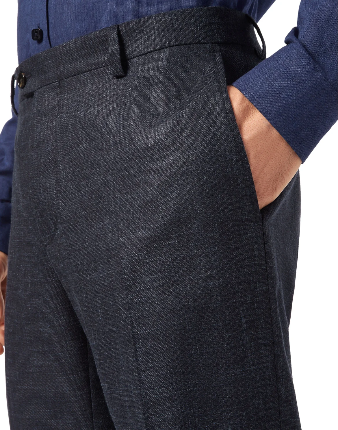 Wool Silk Linen Long Trousers, цвет: Синий
