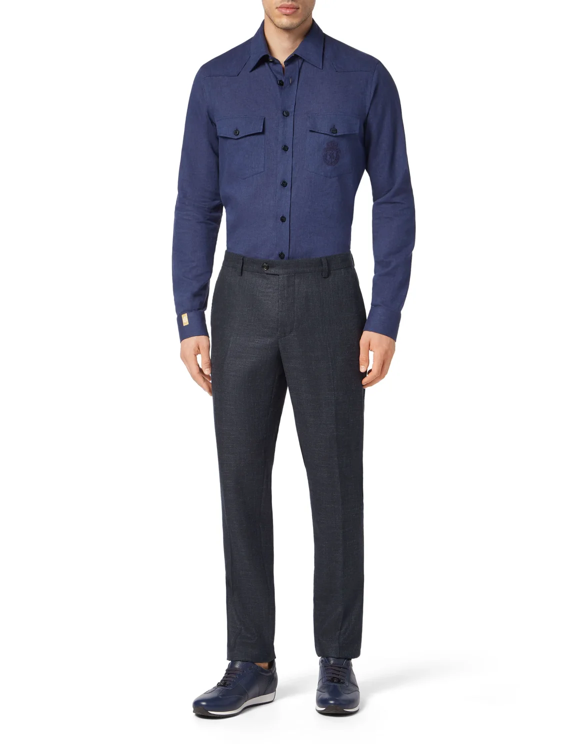 Wool Silk Linen Long Trousers, цвет: Синий