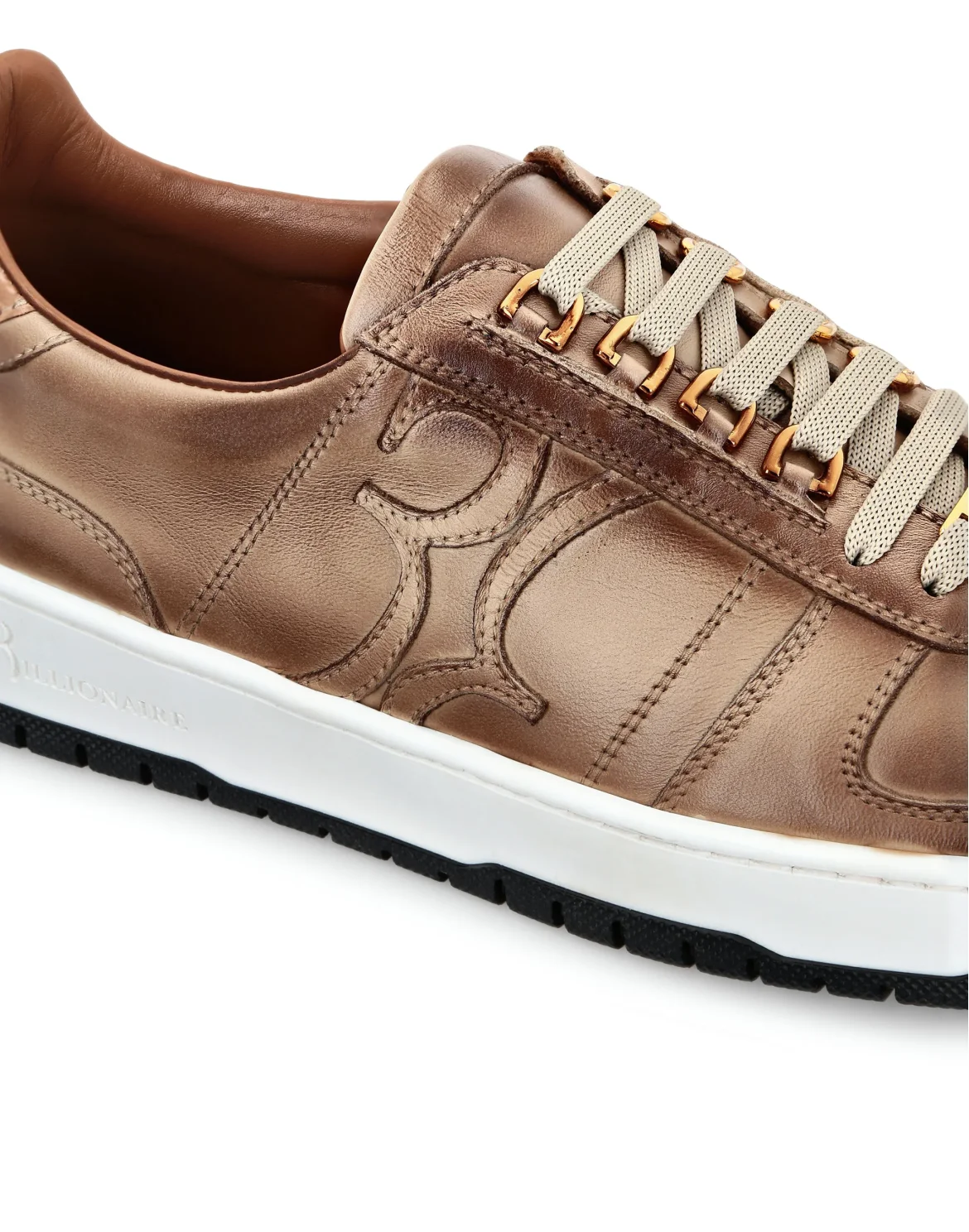 Croco Printed Leather Lo-Top Sneakers, цвет: Бежевый