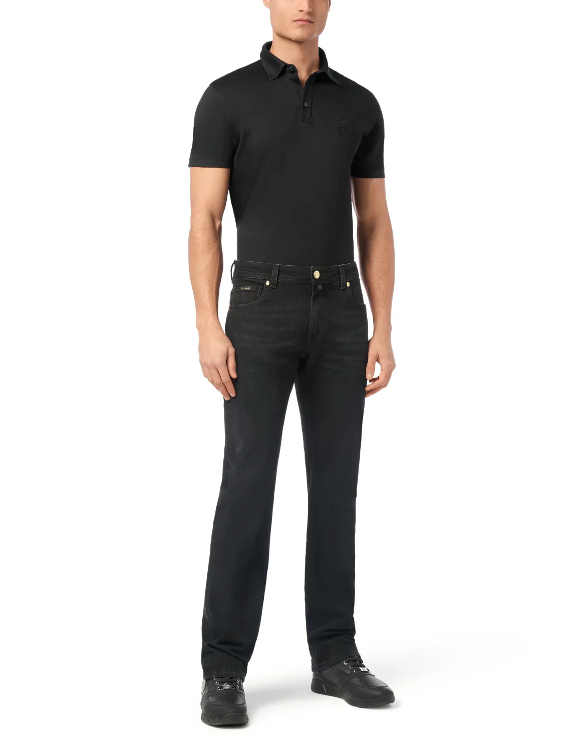 Denim Regular Fit Trousers, цвет: Черный
