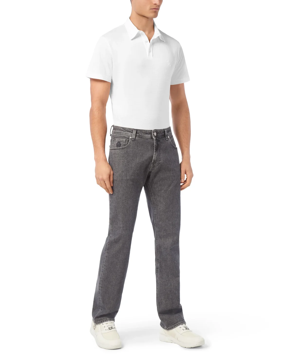 Denim Regular Fit Trousers, цвет: Серый