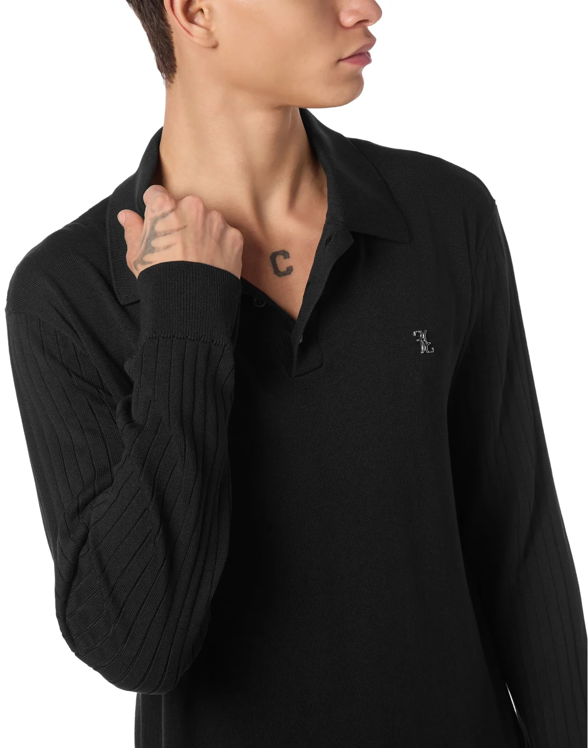 Knitted Pullover Polo-Neck LS, цвет: Черный