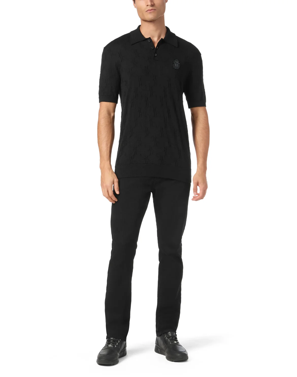 Knitted Pullover Polo-Neck SS, цвет: Черный