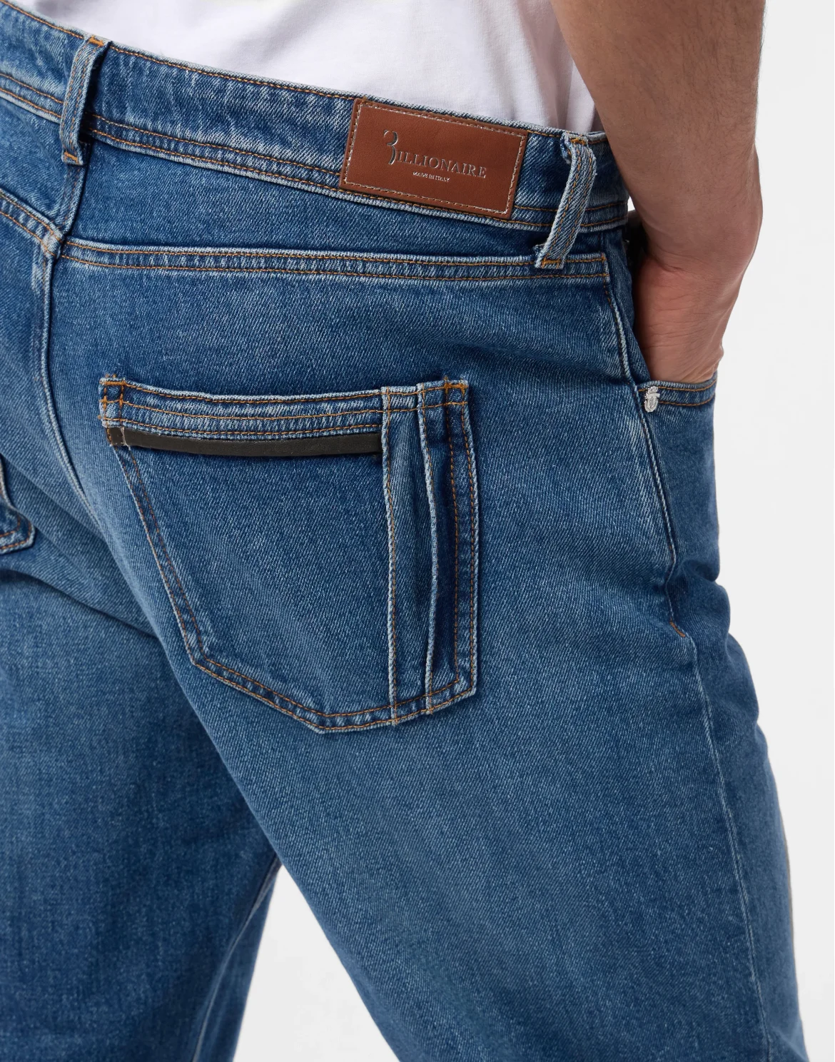 Relaxed Fit Jeans Leather Details, цвет: Синий