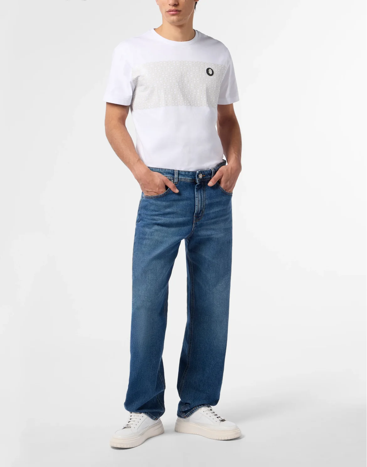 Relaxed Fit Jeans Leather Details, цвет: Синий