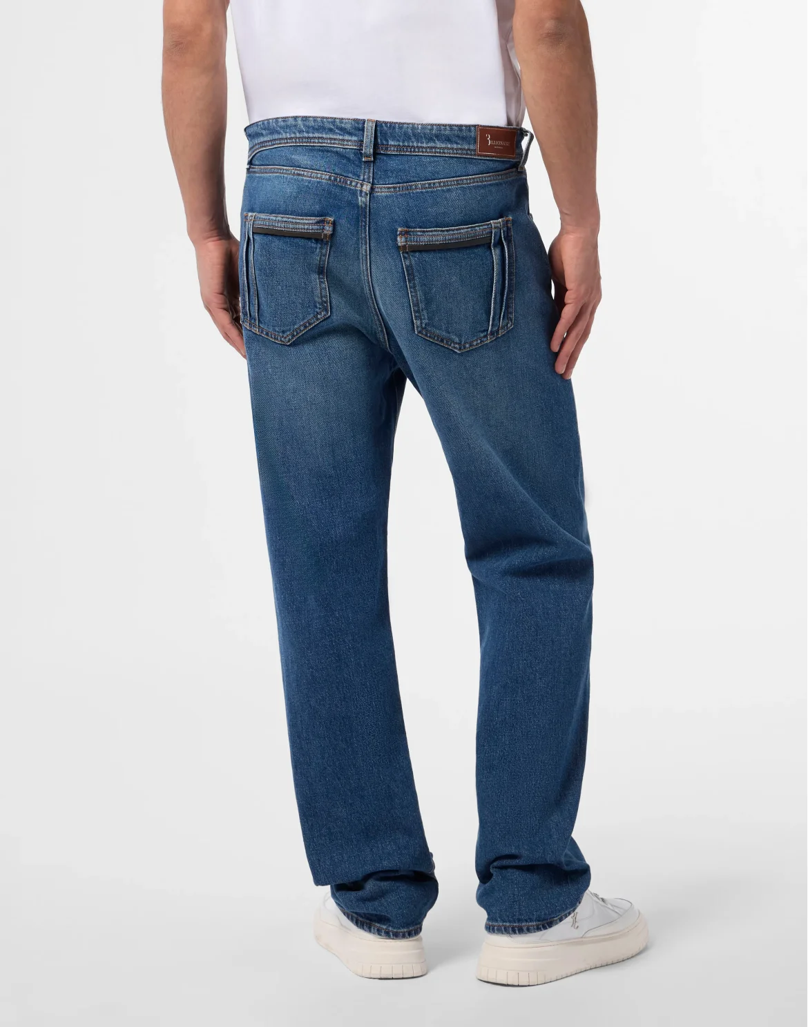 Relaxed Fit Jeans Leather Details, цвет: Синий