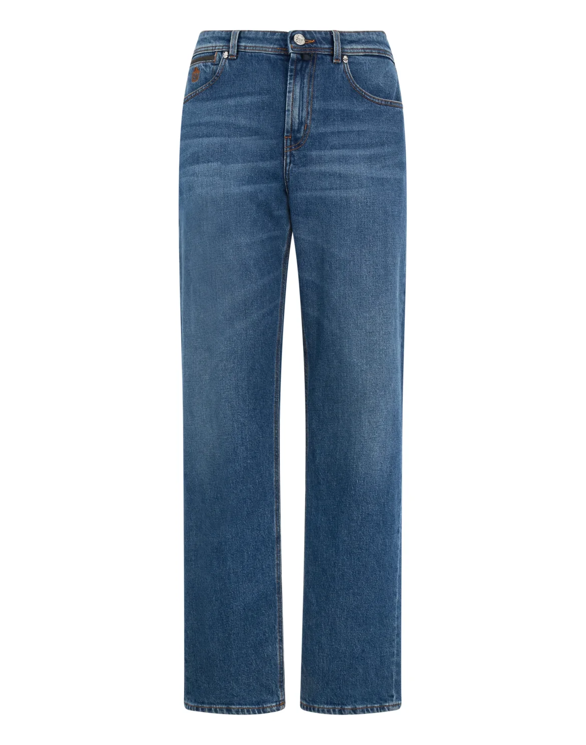 Relaxed Fit Jeans Leather Details, цвет: Синий