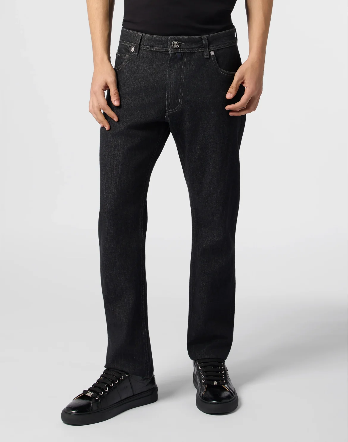 Super Straight Cut Jeans Leather Details, цвет: Черный