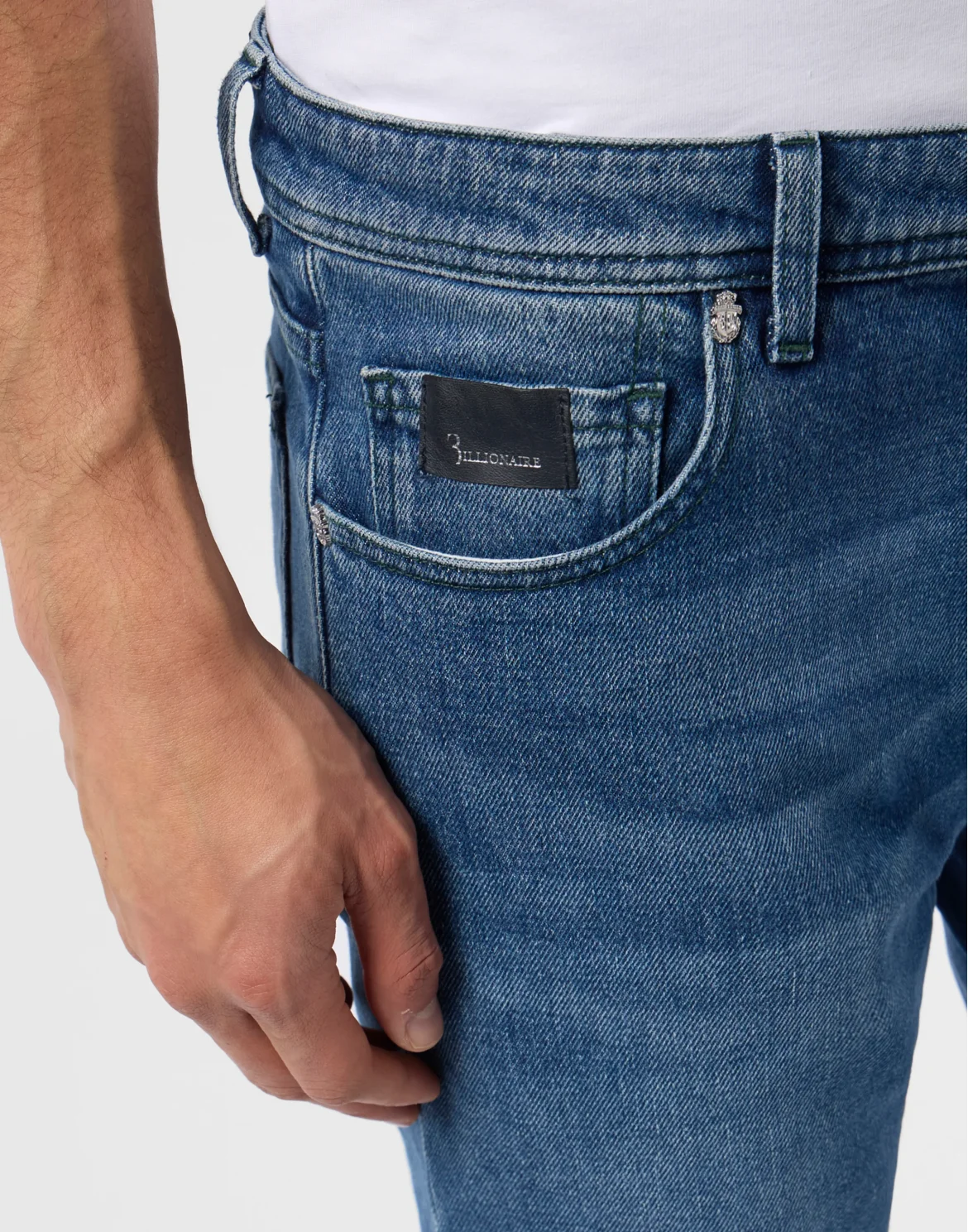 Super Straight Cut Jeans Leather Details, цвет: Синий