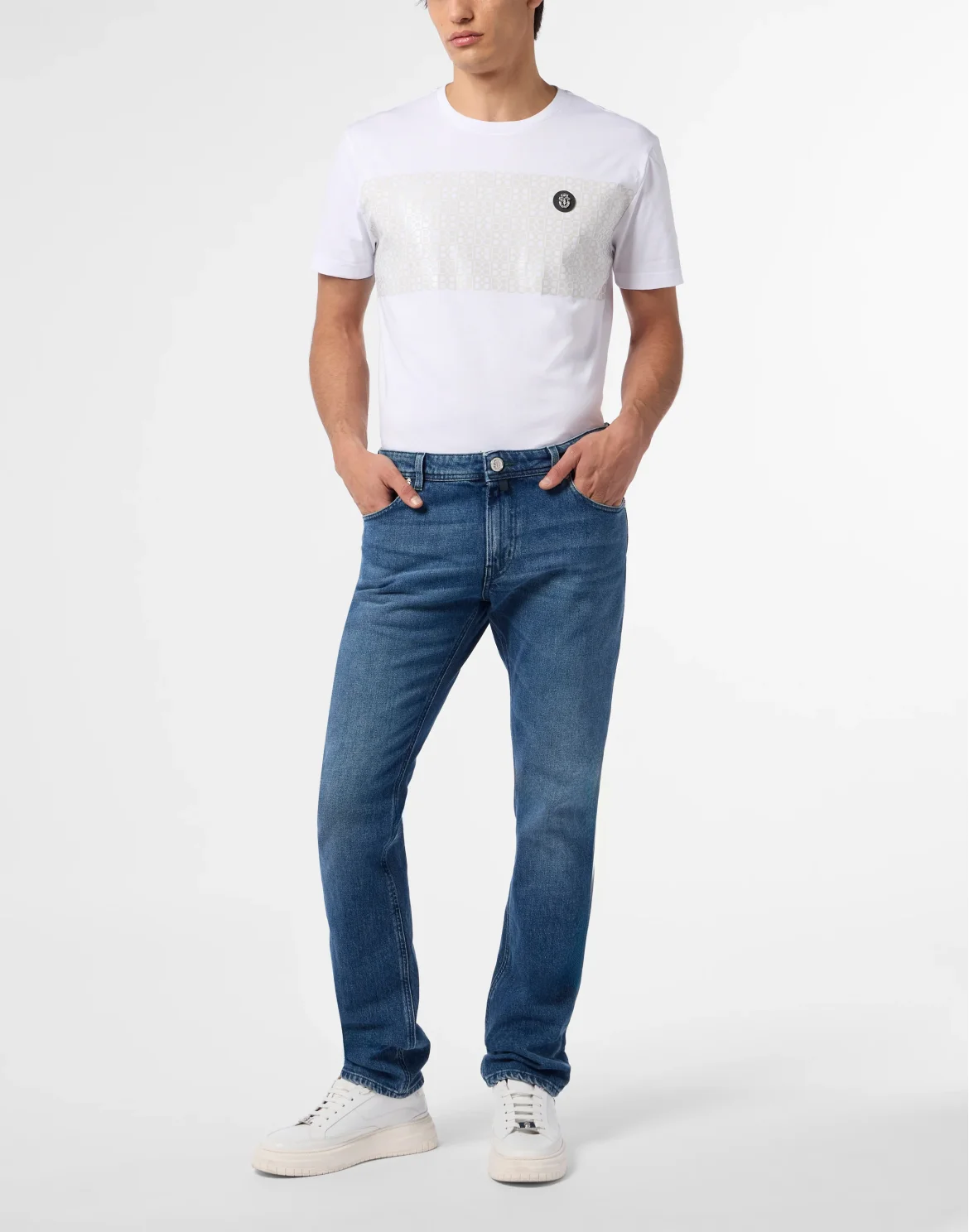 Super Straight Cut Jeans Leather Details, цвет: Синий