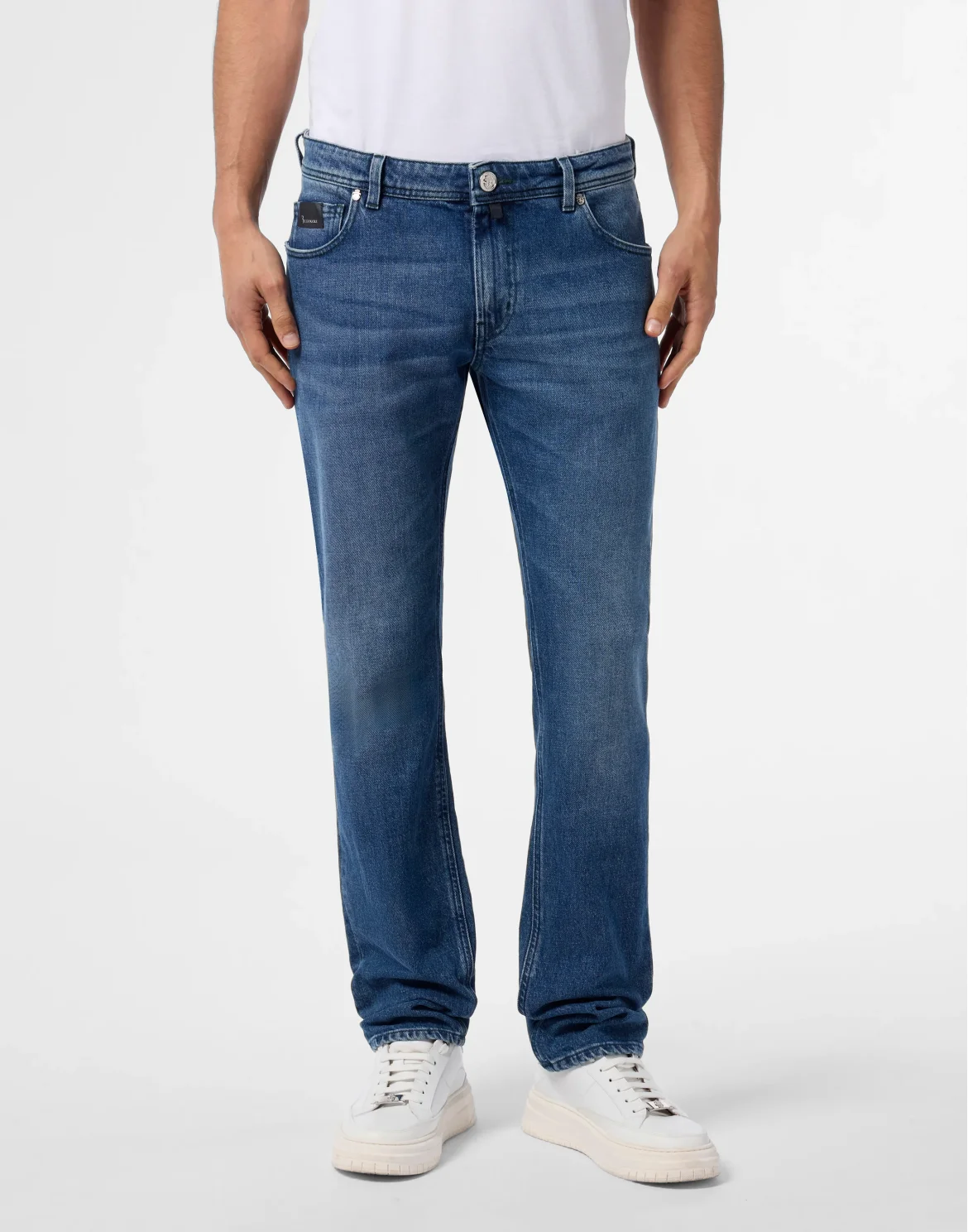 Super Straight Cut Jeans Leather Details, цвет: Синий