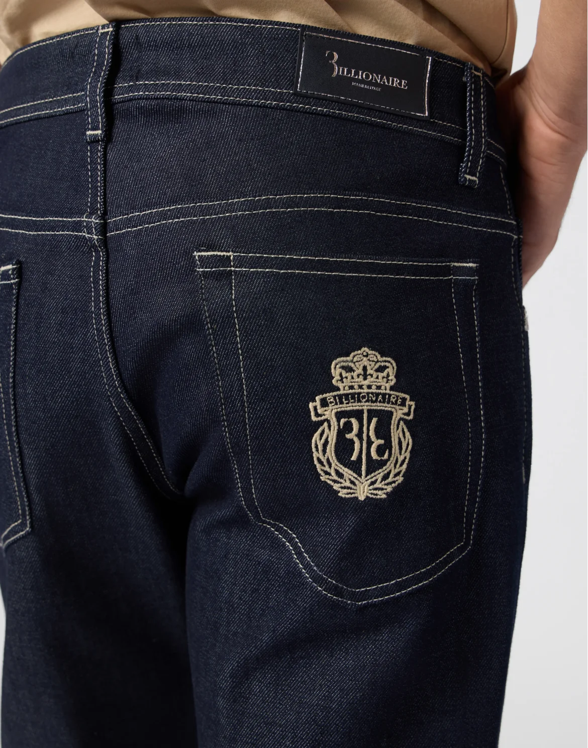 Super Straight Cut Jeans Leather Details, цвет: Синий