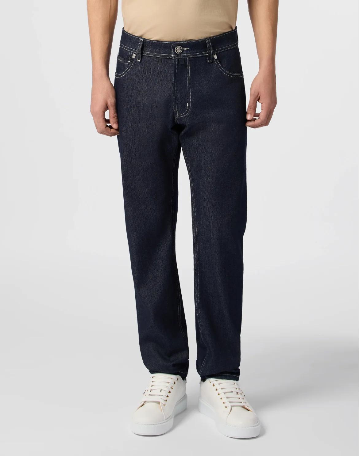 Super Straight Cut Jeans Leather Details, цвет: Синий