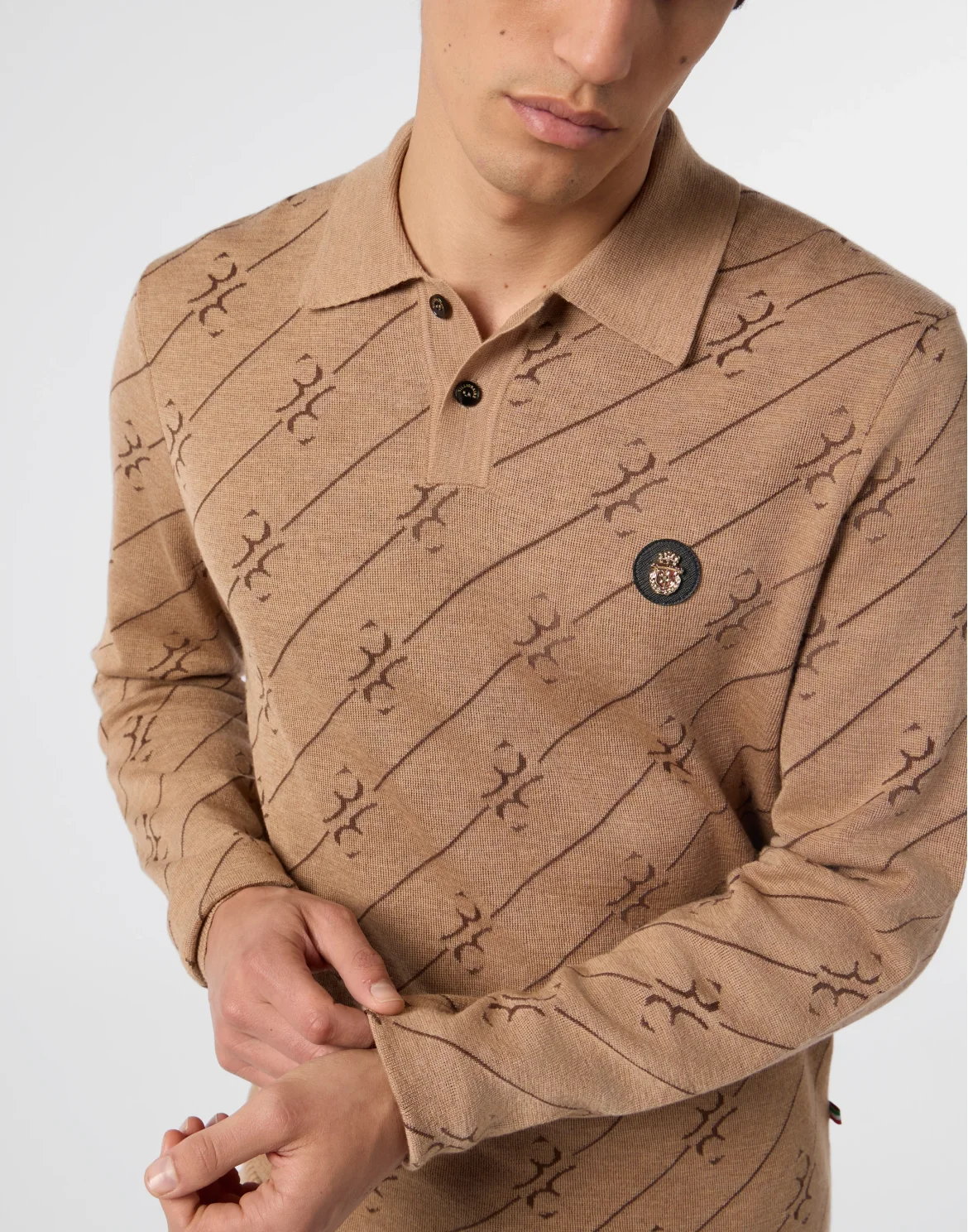 Polo Longsleeve All-Over BB, цвет: Бежевый