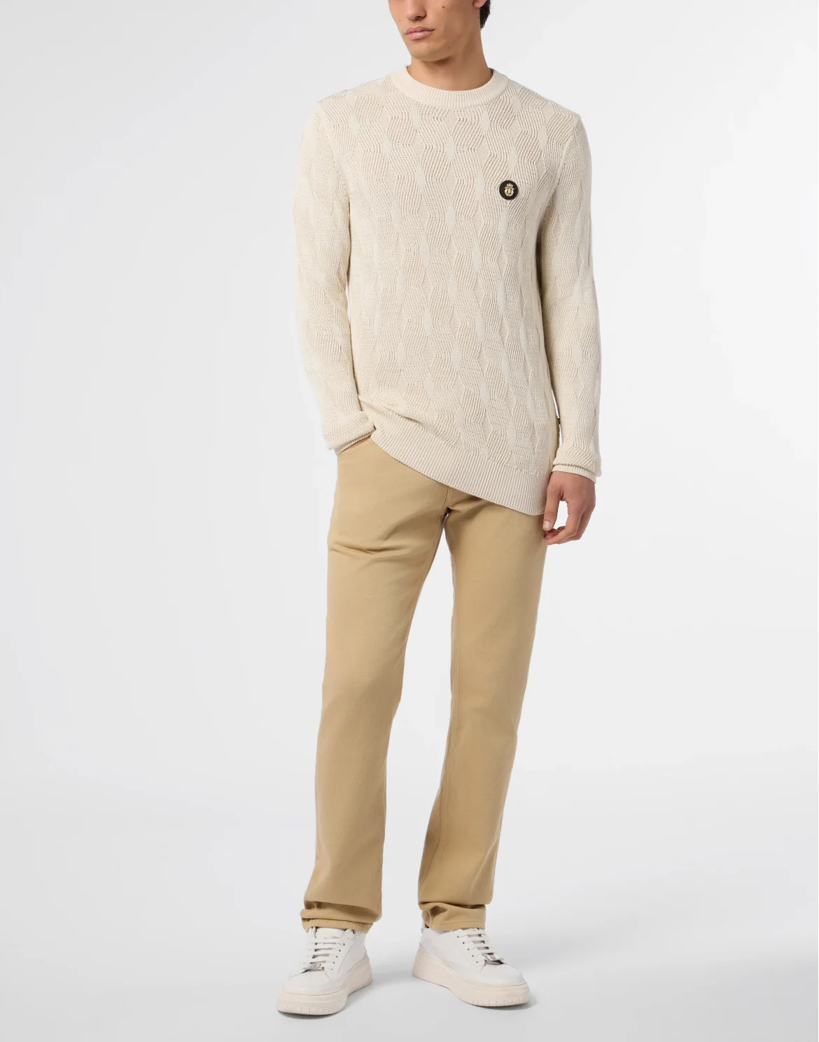 Wool Silk Roundneck Pullover Braids, цвет: Бежевый