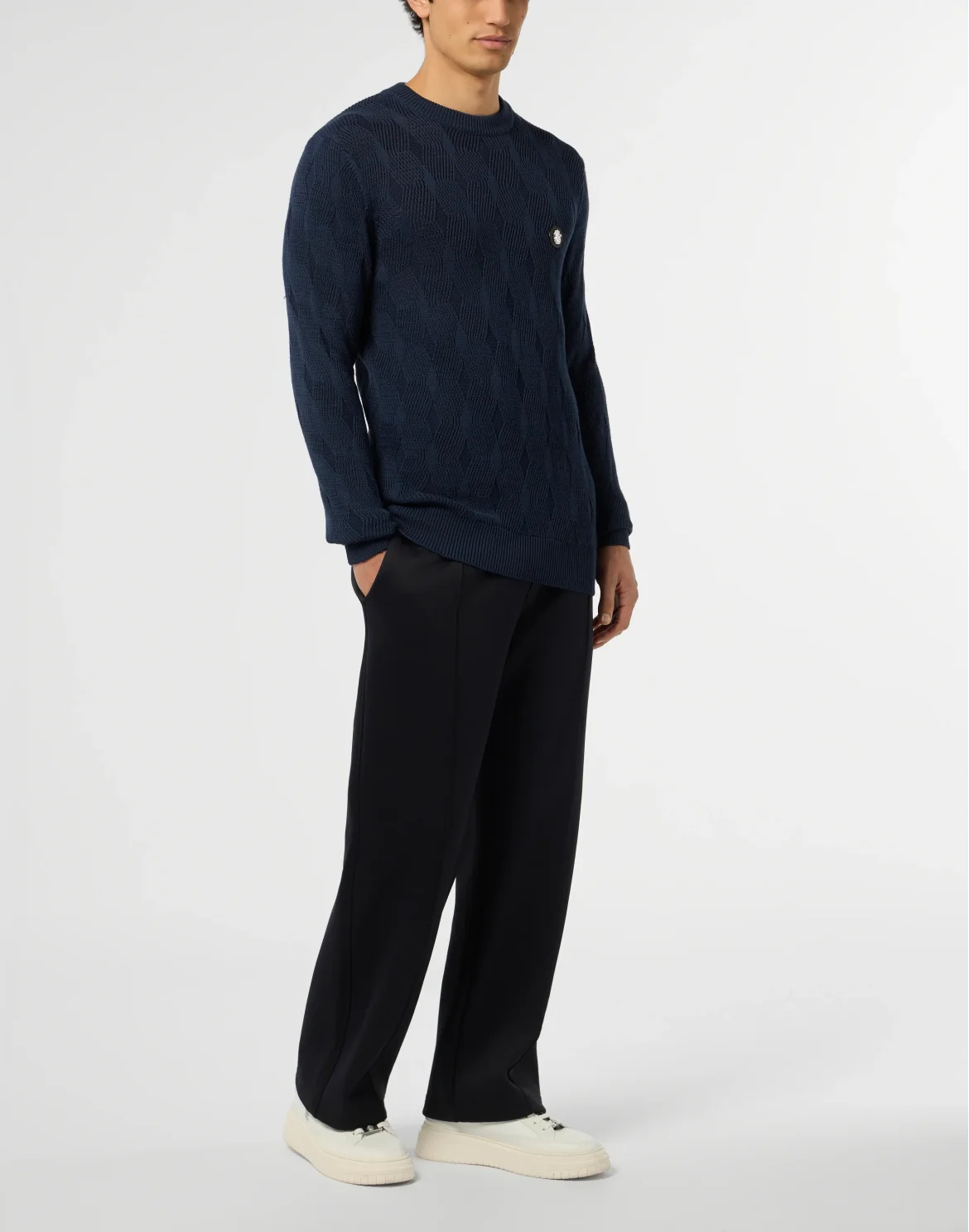 Wool Silk Roundneck Pullover Braids, цвет: Синий