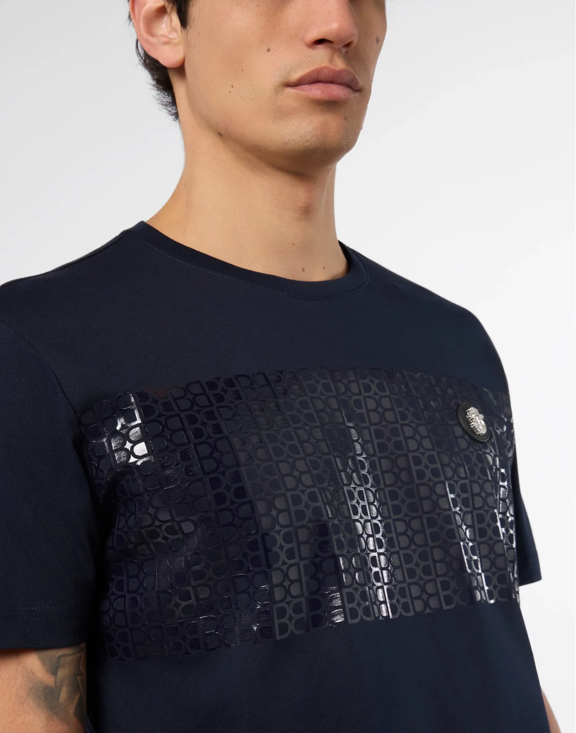 Round Neck T-Shirt Stripe Monogram, цвет: Синий