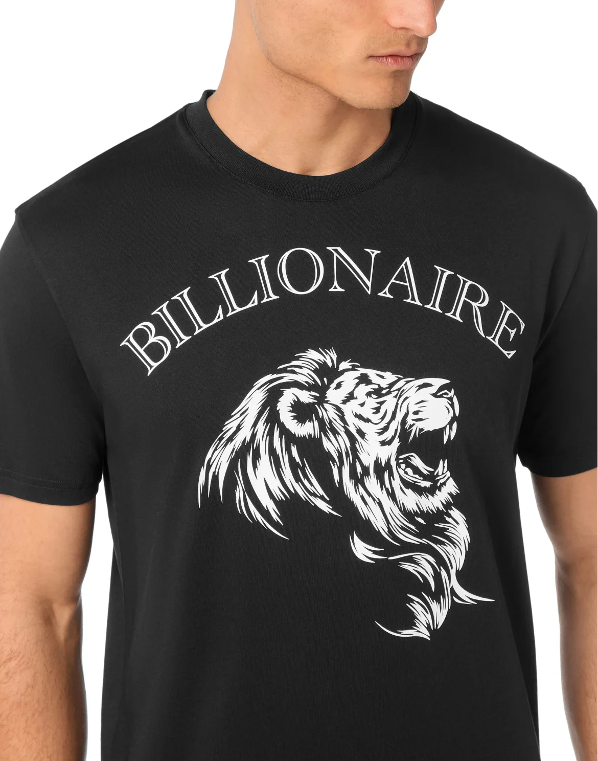 Embroidered Round Neck T-Shirt Lion, цвет: Черный