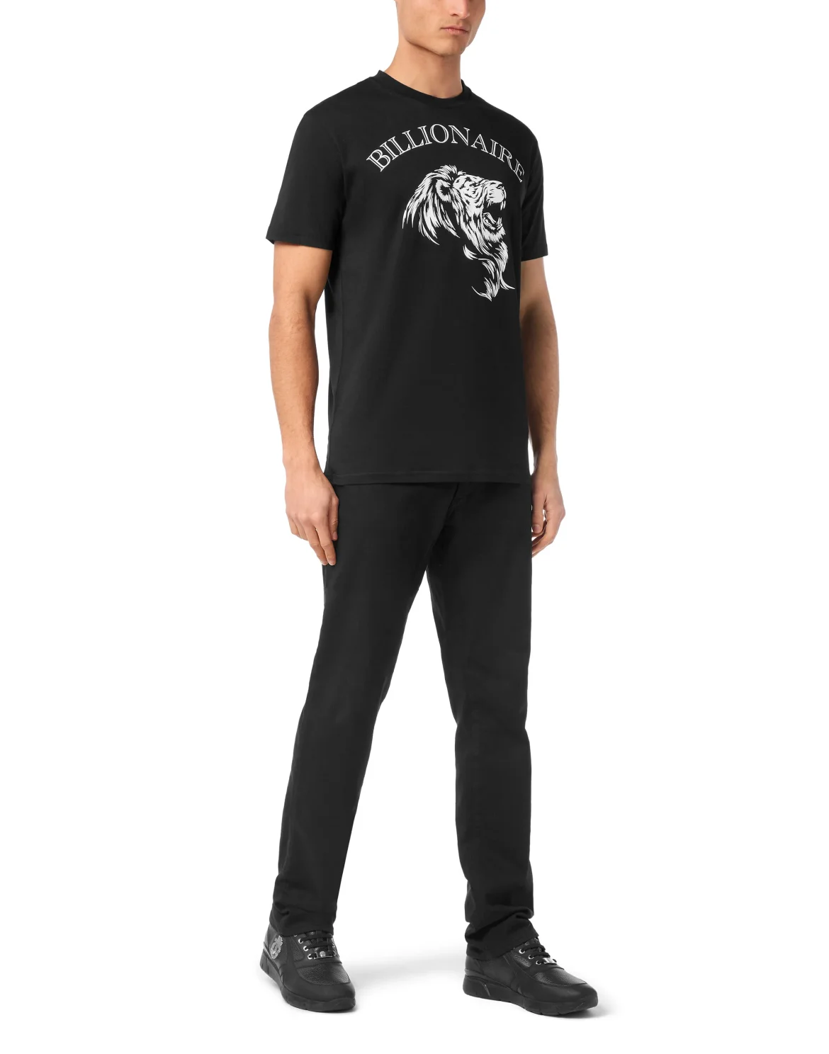 Embroidered Round Neck T-Shirt Lion, цвет: Черный