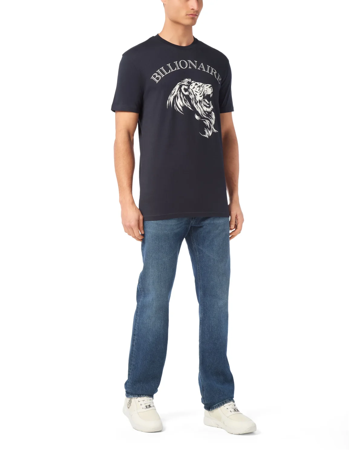 Embroidered Round Neck T-Shirt Lion, цвет: Синий
