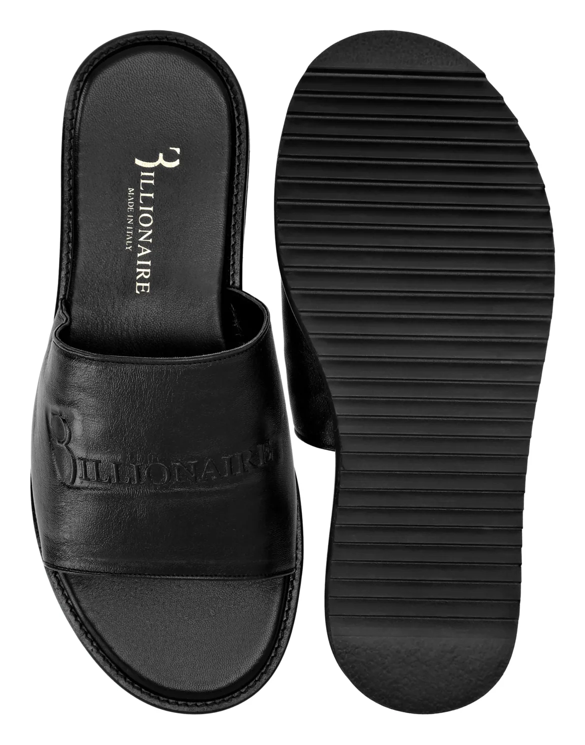 Leather Flat Gummy Sandals, цвет: Черный