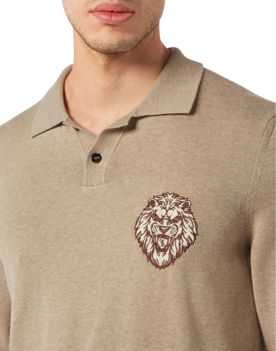 Wool/Cotton Pullover Polo-Neck LS, цвет: Бежевый