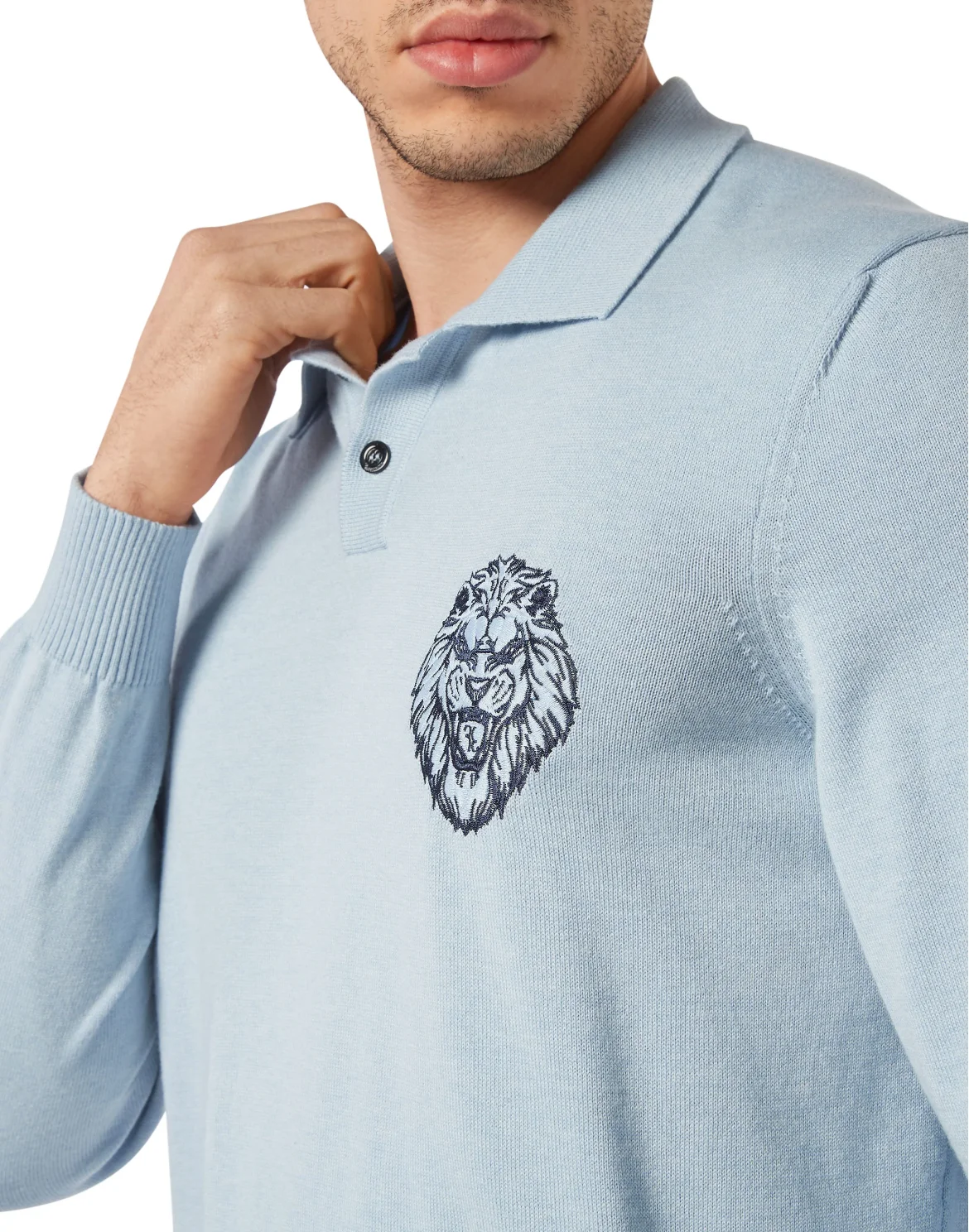 Wool/Cotton Pullover Polo-Neck LS, цвет: Синий