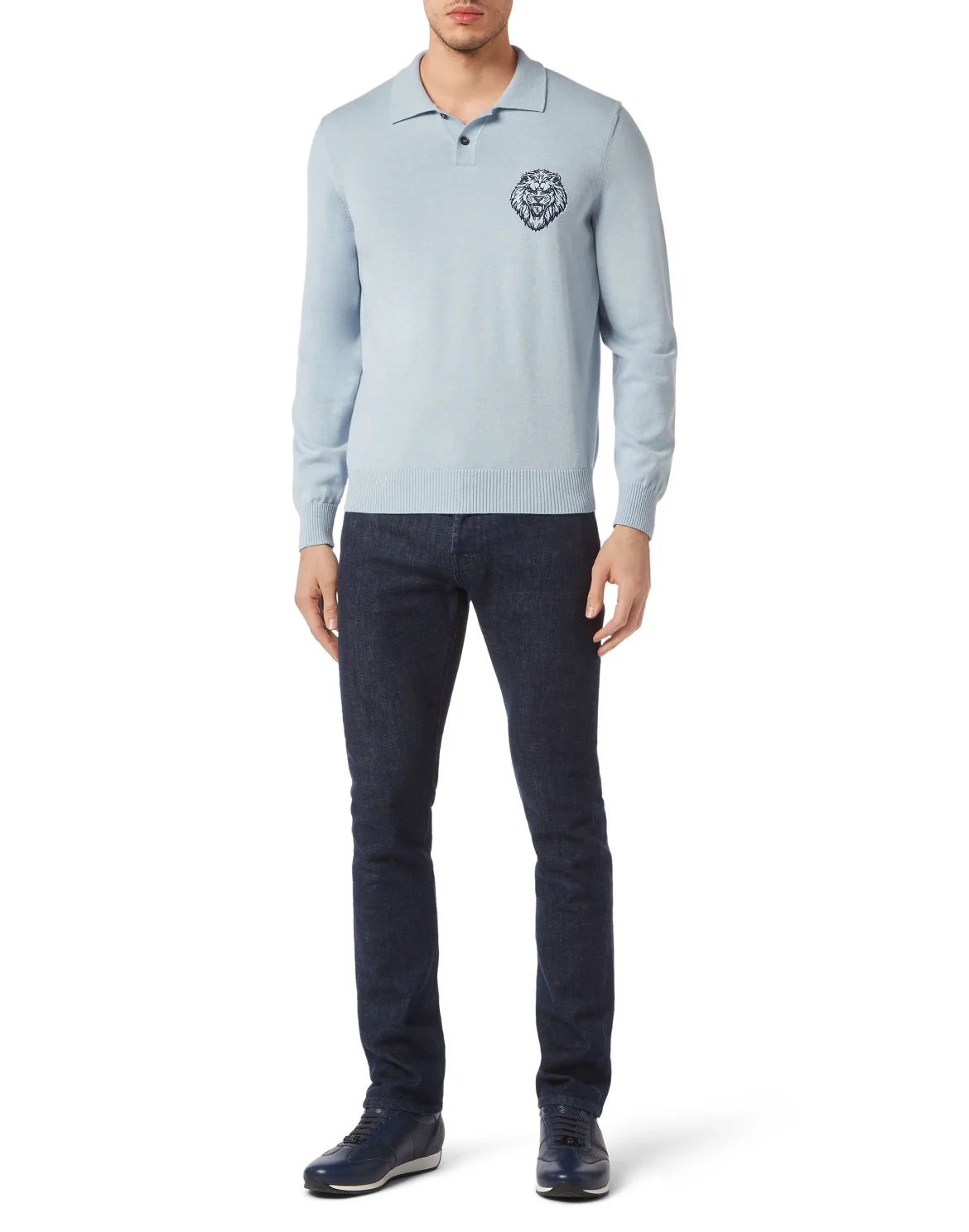 Wool/Cotton Pullover Polo-Neck LS, цвет: Синий
