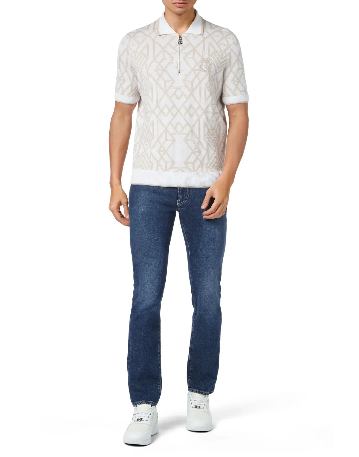 Cotton & Lino Zipped Polo Shirt SS, цвет: Белый