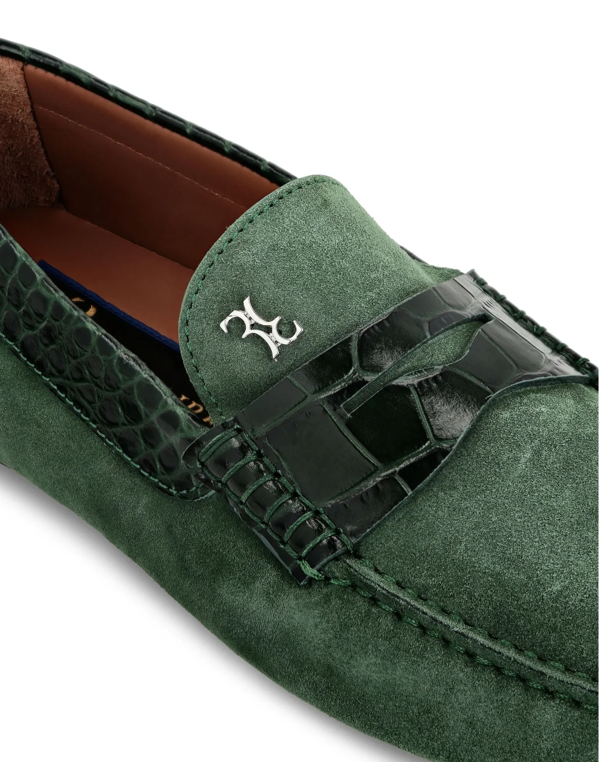 Suede Crocco Printed Moccasin, цвет: Зеленый