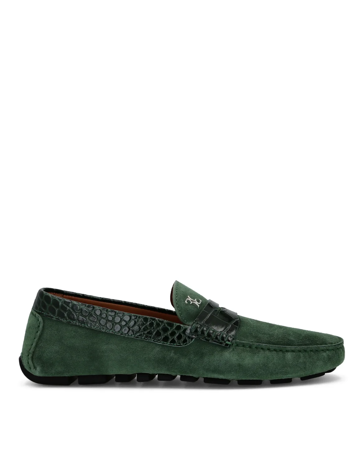 Suede Crocco Printed Moccasin, цвет: Зеленый