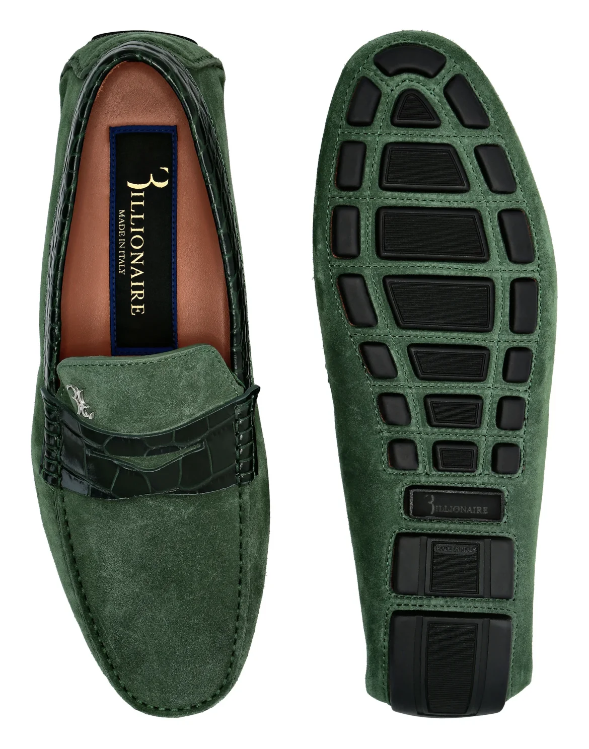 Suede Crocco Printed Moccasin, цвет: Зеленый