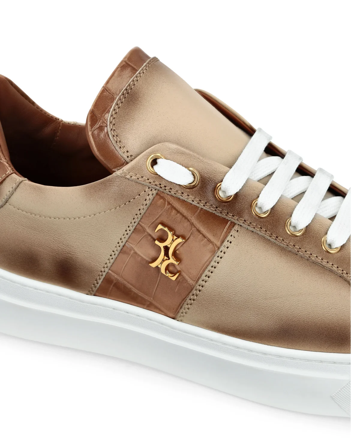 Crocco Printed Leather Lo-Top Sneakers, цвет: Бежевый