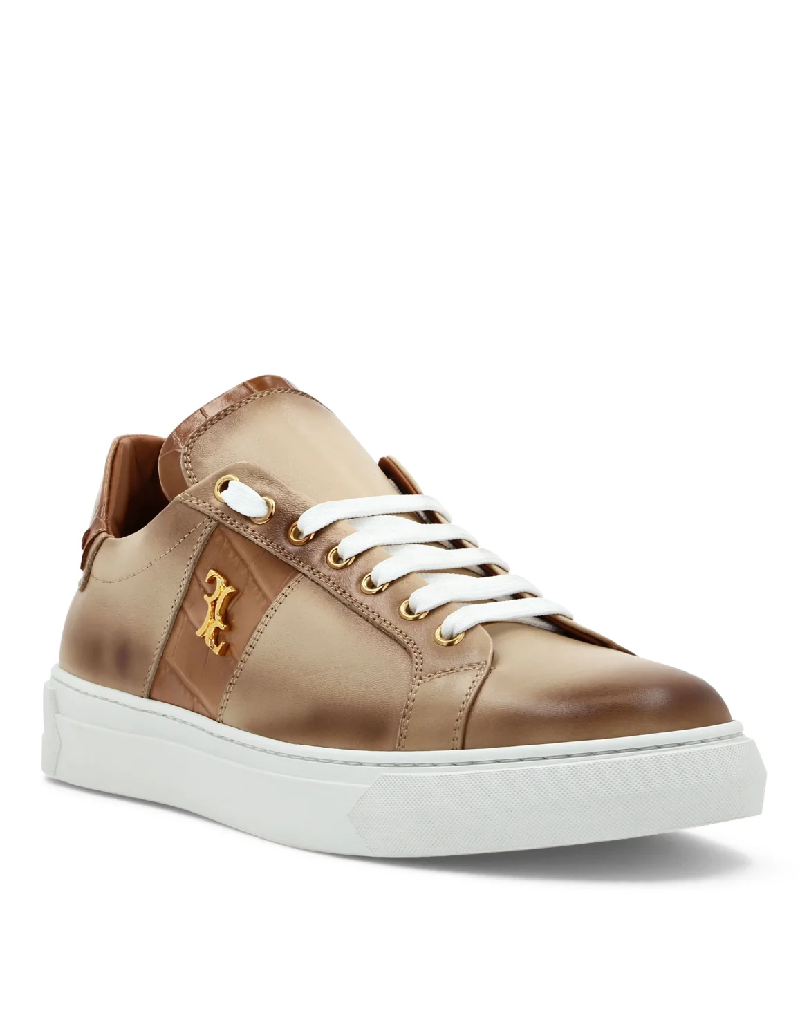 Crocco Printed Leather Lo-Top Sneakers, цвет: Бежевый