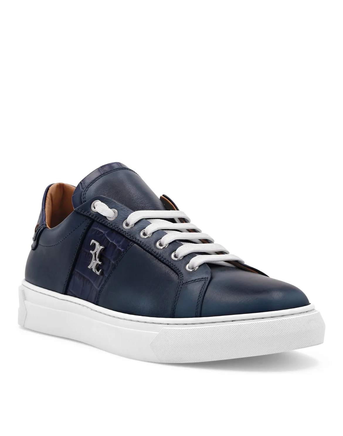 Crocco Printed Leather Lo-Top Sneakers, цвет: Синий