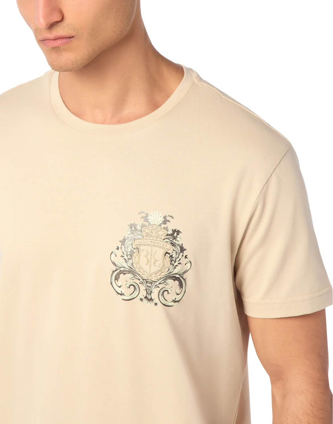 T-Shirt Round Neck SS Crest Baroque, цвет: Бежевый