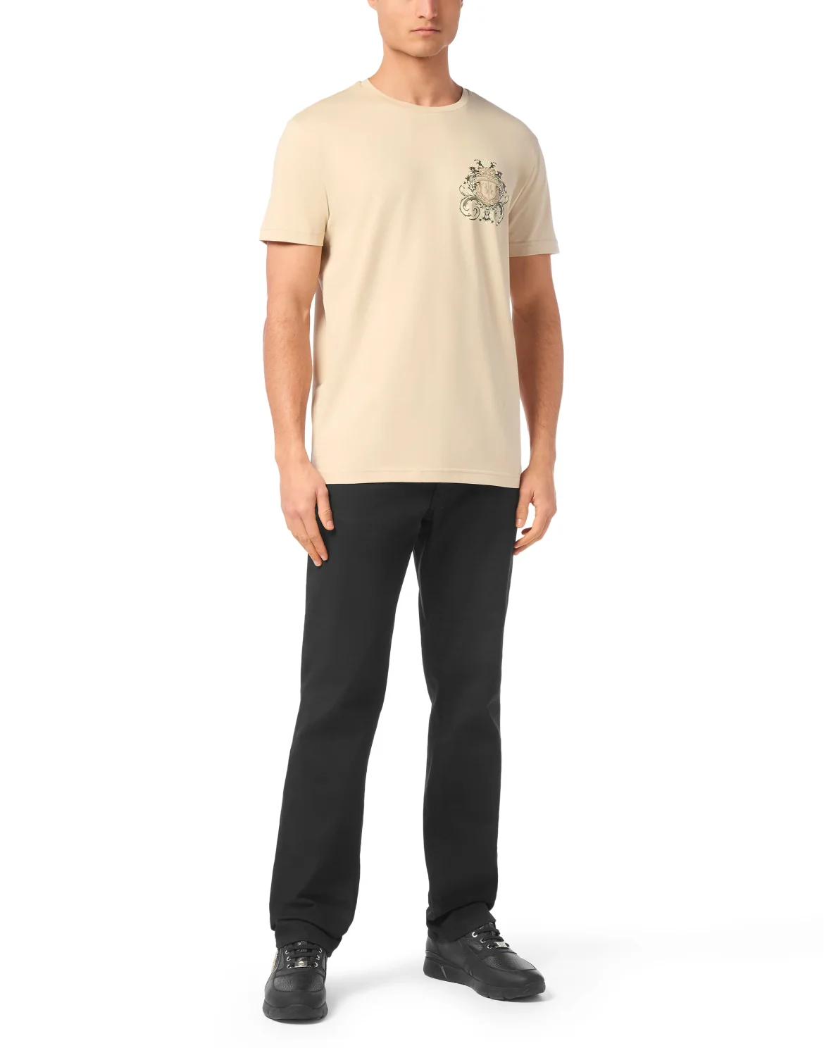 T-Shirt Round Neck SS Crest Baroque, цвет: Бежевый