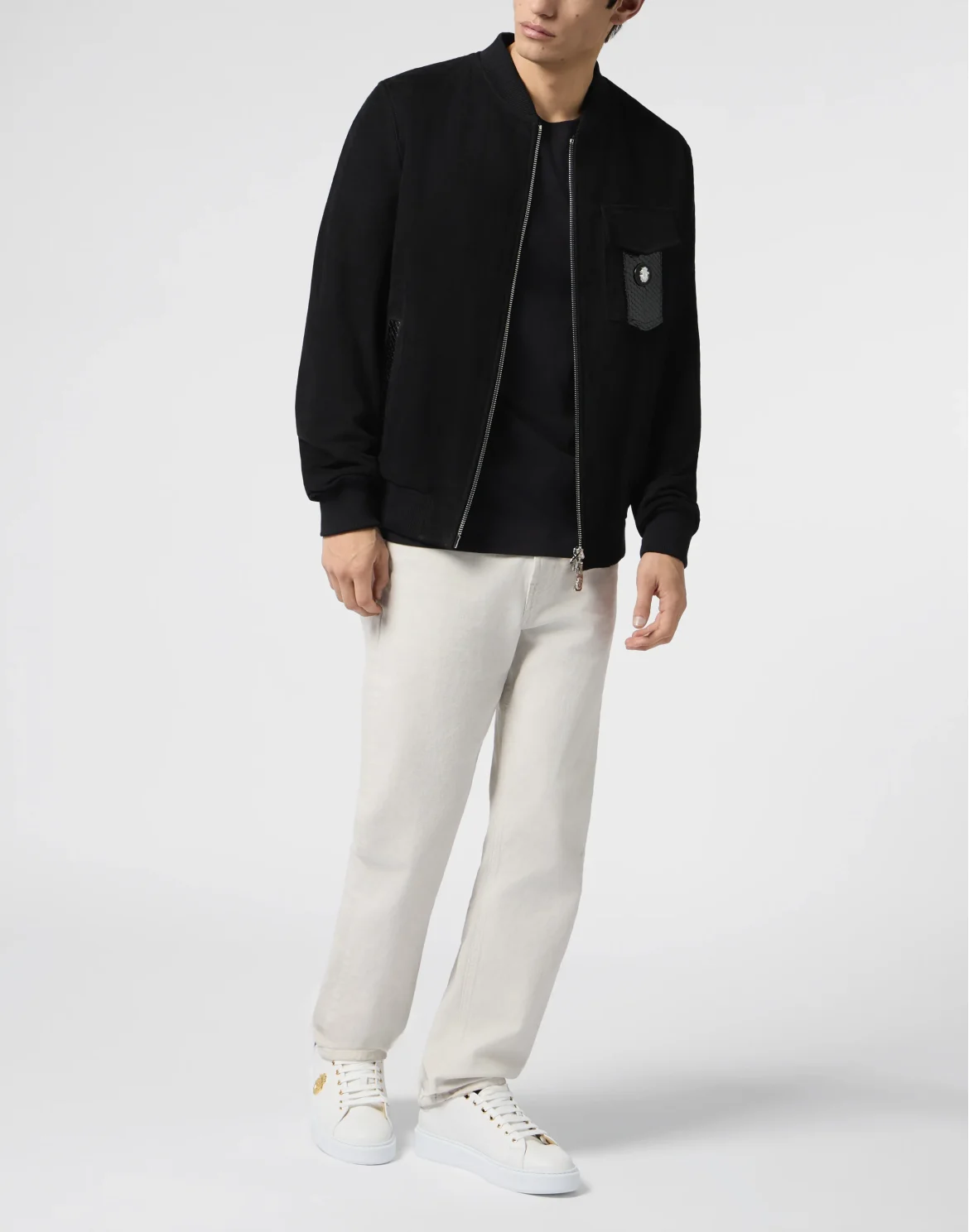 Light Suede Bomber Python Inserts, цвет: Черный