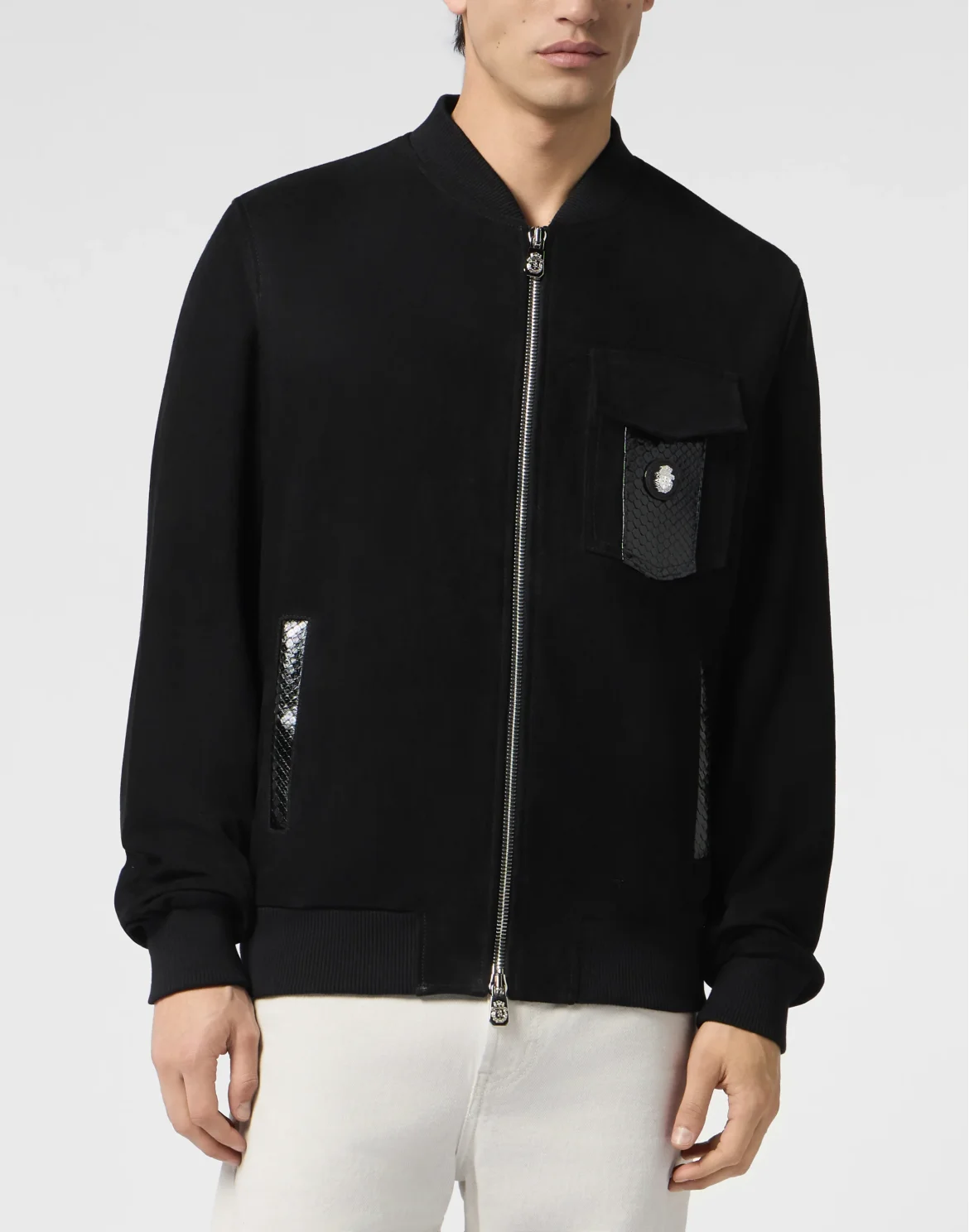 Light Suede Bomber Python Inserts, цвет: Черный