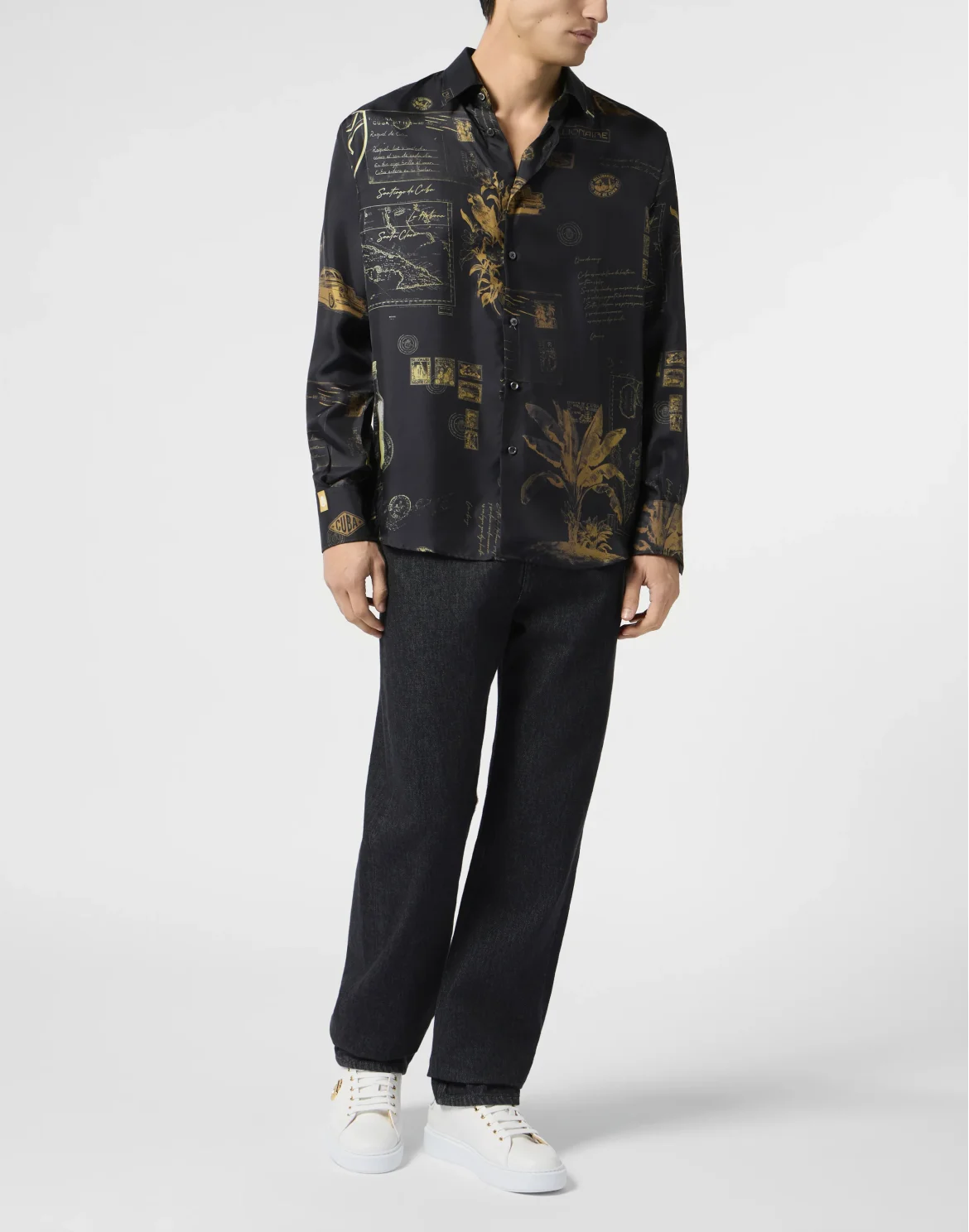 Printed Silk Shirt Letter, цвет: Черный