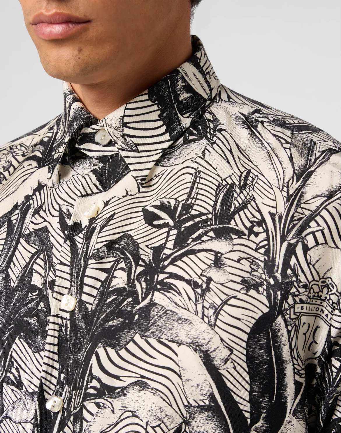 Printed Silk Shirt Palms All-Over, цвет: Бежевый