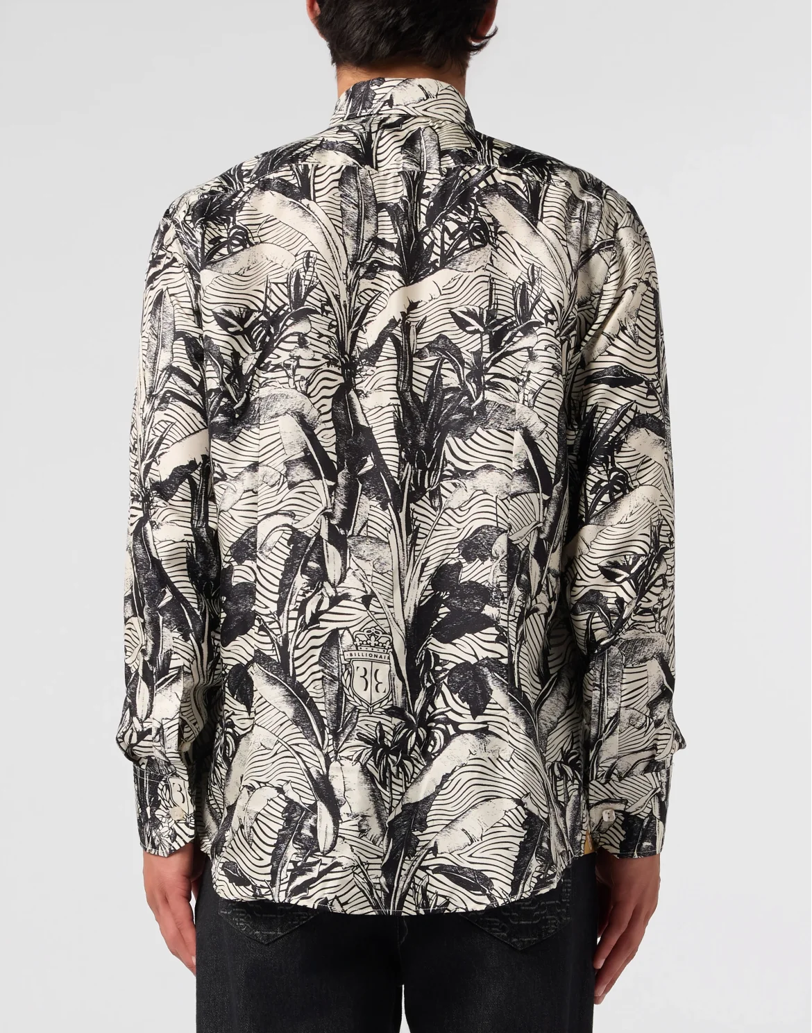 Printed Silk Shirt Palms All-Over, цвет: Бежевый