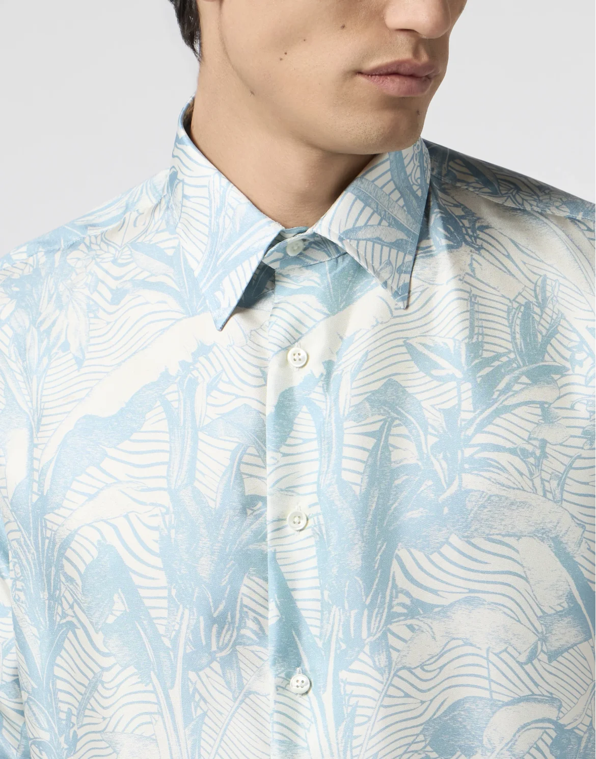 Printed Silk Shirt Palms All-Over, цвет: Синий