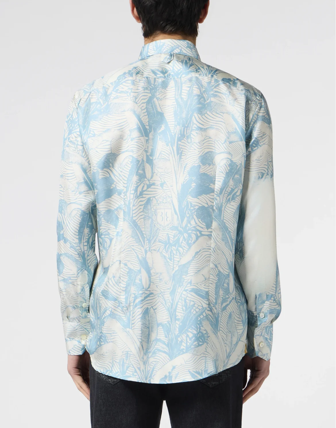 Printed Silk Shirt Palms All-Over, цвет: Синий