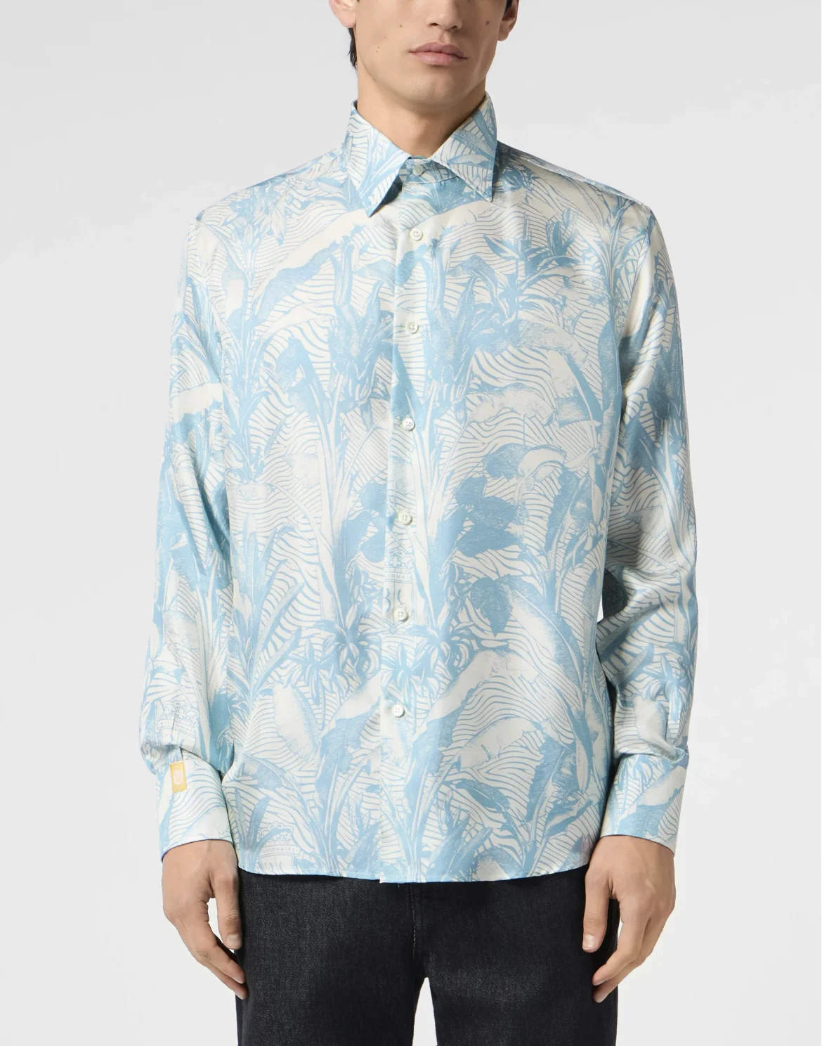 Printed Silk Shirt Palms All-Over, цвет: Синий