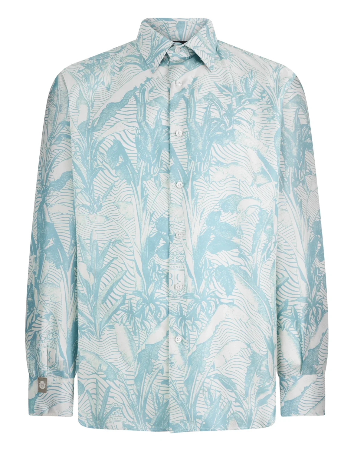 Printed Silk Shirt Palms All-Over, цвет: Синий