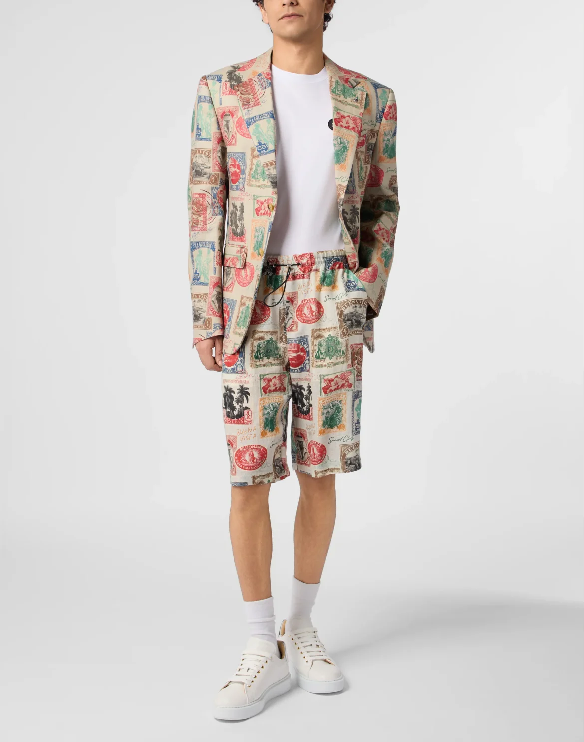 Printed Linen Shorts Stamps, цвет: Мультиколор