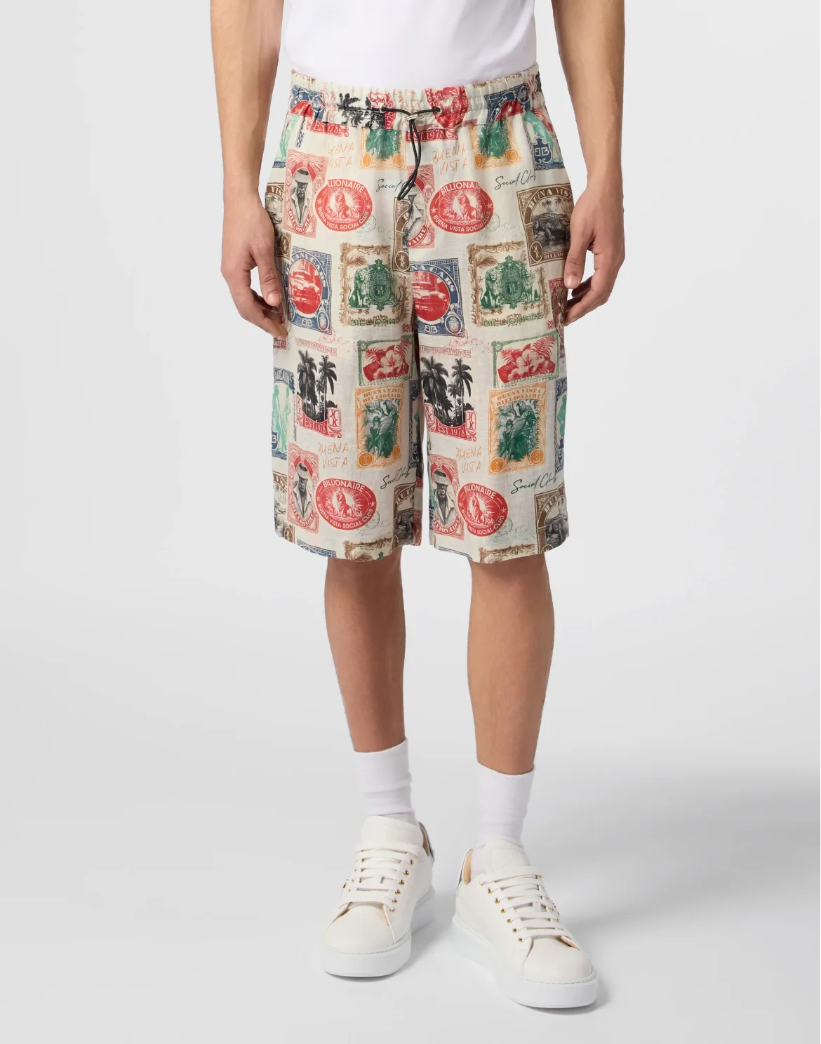 Printed Linen Shorts Stamps, цвет: Мультиколор
