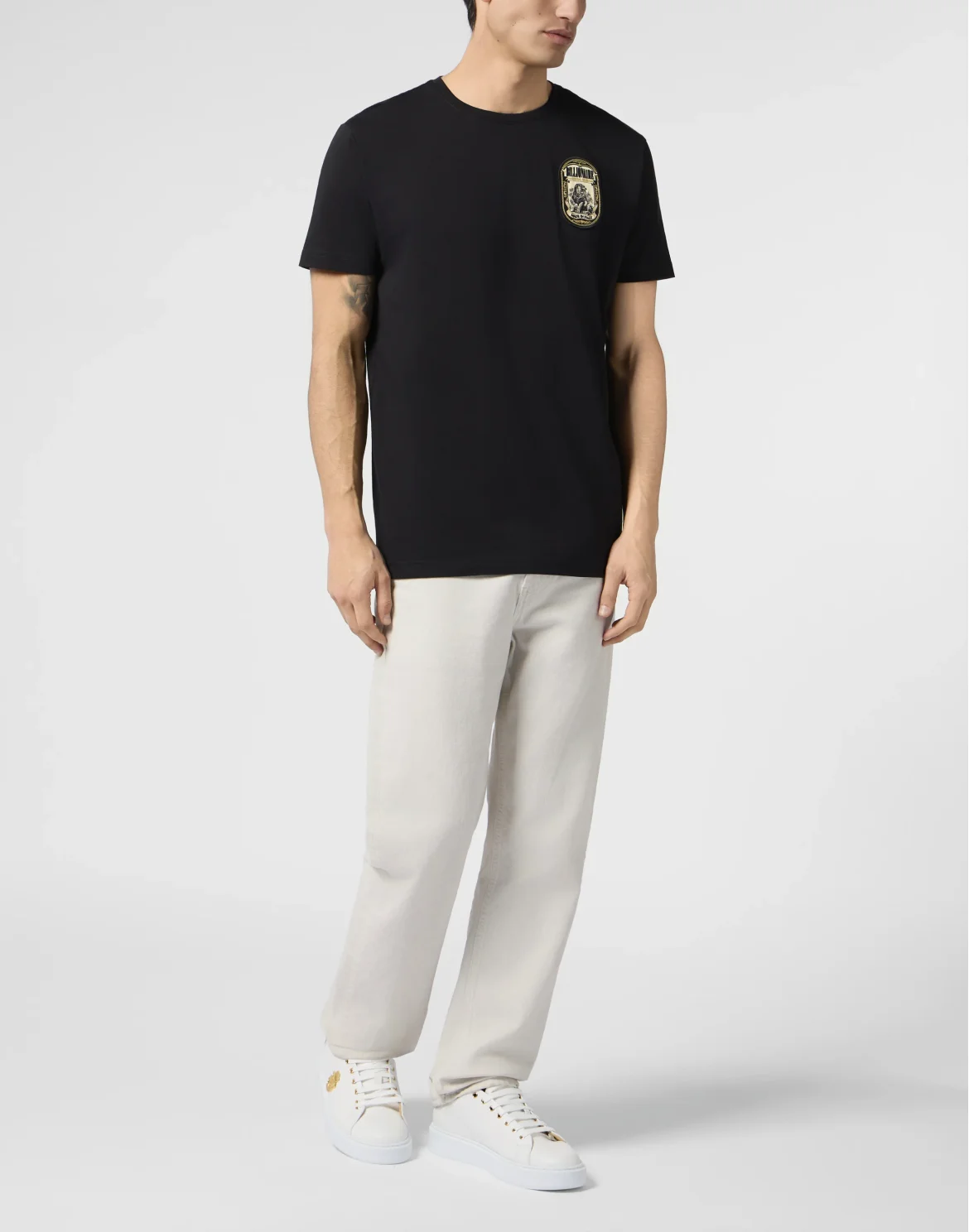 Round-Neck T-Shirt Lion Patch, цвет: Черный