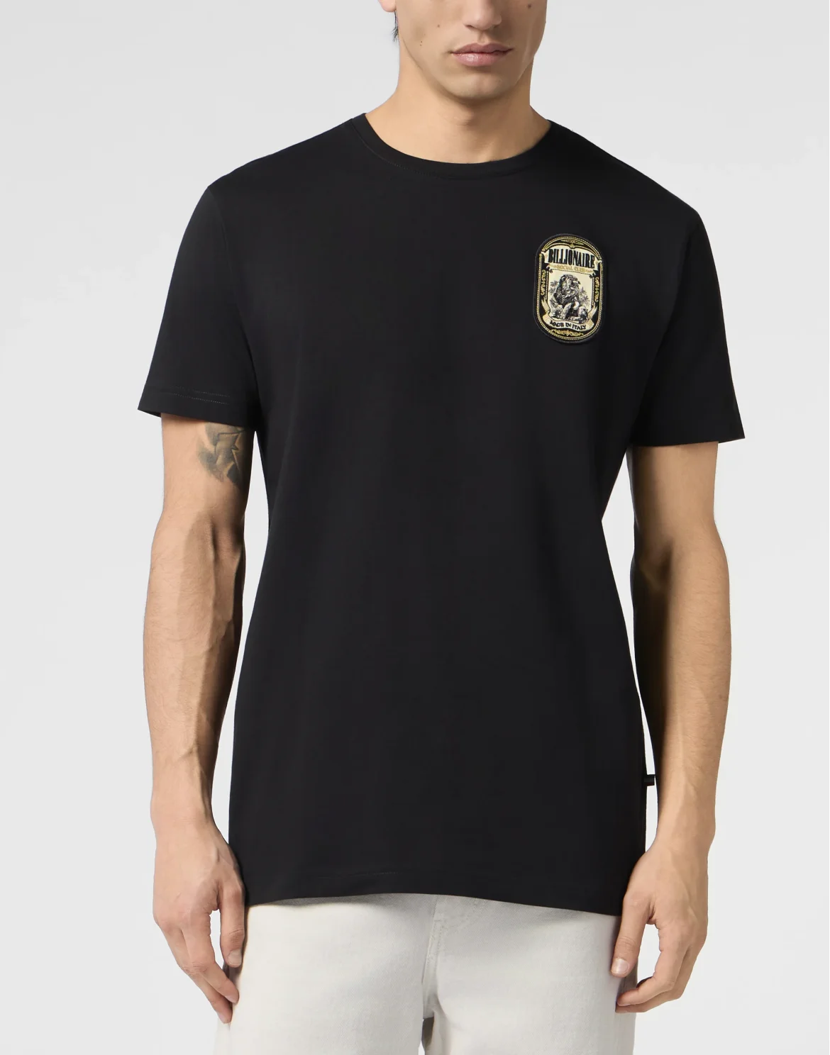 Round-Neck T-Shirt Lion Patch, цвет: Черный